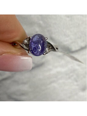 Natural Tanzanite & White Sapphire Ring 925 Sterling Silver Size 8 – Read Desc.